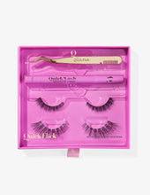 Load image into Gallery viewer, Product image of the Quick Lash Essentials Pack including Dual-Ended Lash Applicator, Adhesive Liner in Clear, False Lashes in style Modest #1 and False Lashes in style To The Point #1
