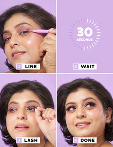 How to apply Quick Lash Adhesive Lash Liner in 3 easy steps. 1 Apply adhesive along lash line. 2 Wait 30 seconds. 3 Add Lashes. 