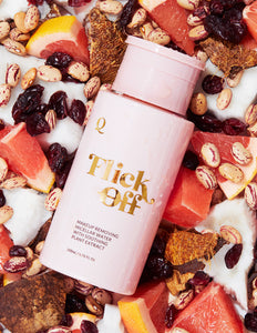 Flick Off!  Cleanser and Makeup Remover surrounded by ingredients